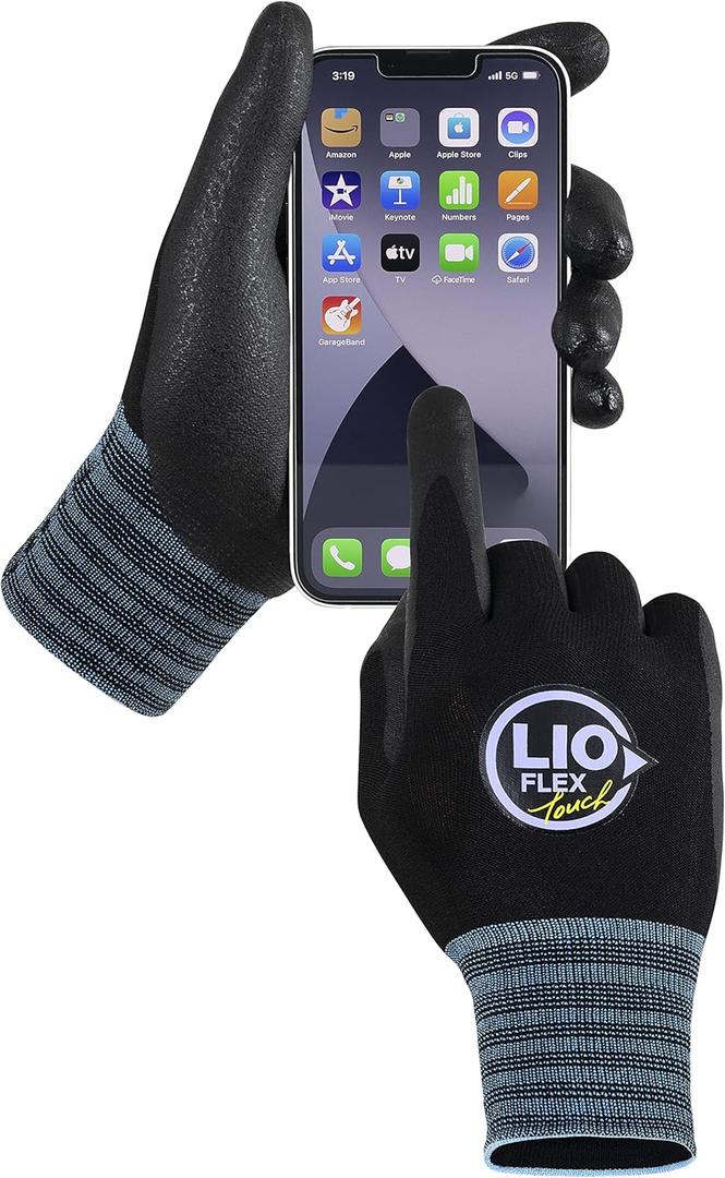 Safety Work Gloves with Touchscreen Fingers, 3 Pairs Thin & Lightweight Working Gloves, Ideal for Warehouse Workers, Delivery Drivers, Nitrile Foam Coated Grip Gloves for Women and Men (Black, M) (Medium (Pack of 3))