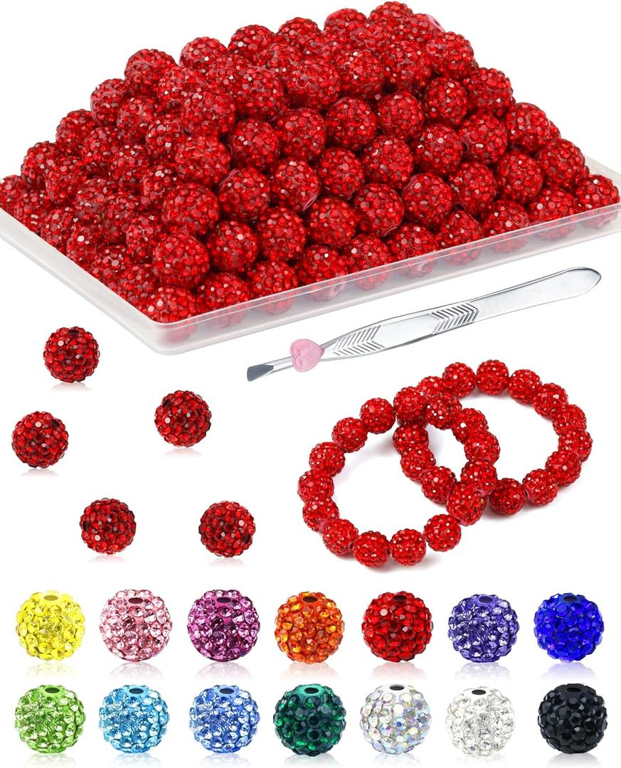 Rhinestone Beads for Jewelry Making, Disco Ball Beads for Bracelets, Fashion Accessories Friendship Bracelet Making Earring Supplies DIY Keychain Parts Necklaces Rhinestone Clay Red