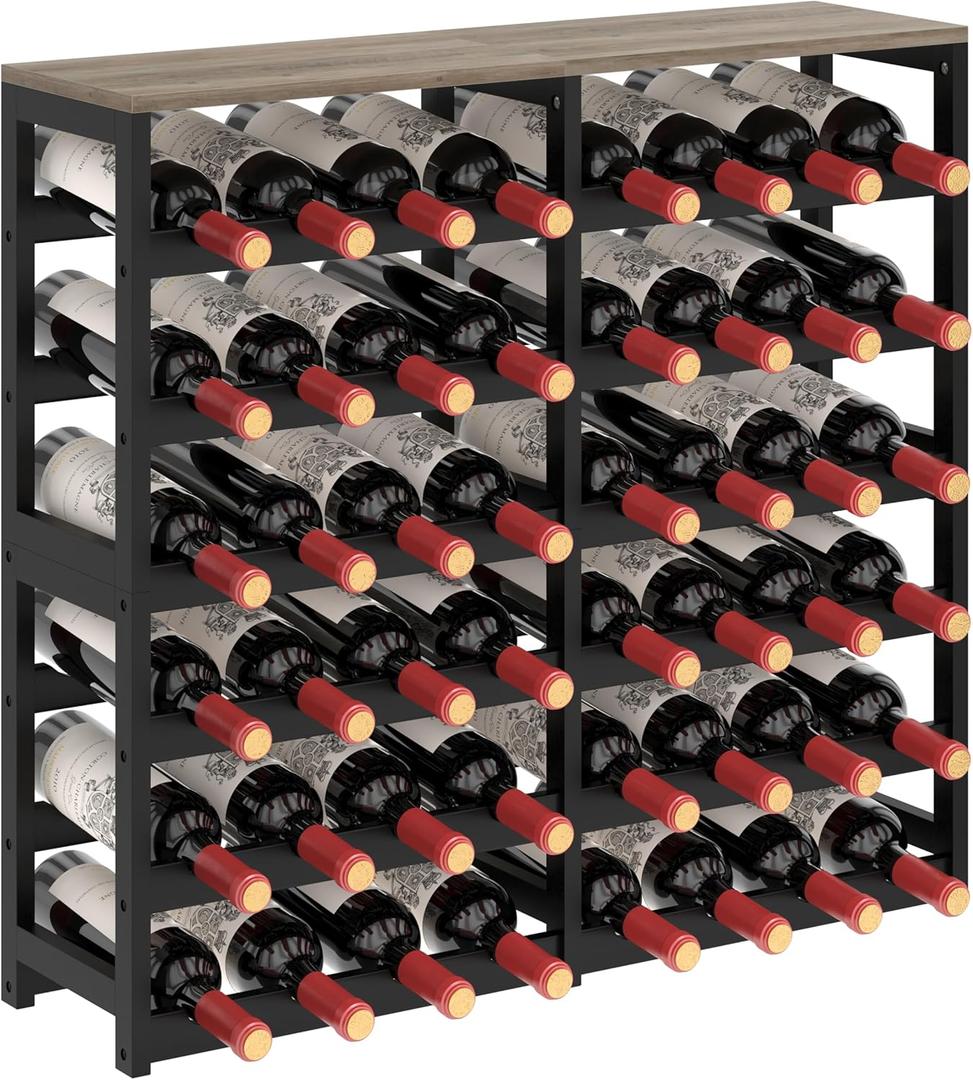 MOGELAFOO 48 Bottles Wine Rack Freestanding Floor, 6-Tier Wine Storage Shelves with Table Top, Bamboo Wine Display Rack for Kitchen, Bar, Dining Room, Ivory White and Black