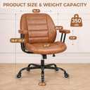 Brown Leather Office Chair with Quiet Rubber Wheels and Lumbar Support, Mid-Back Ergonomic Desk Chair with Removable Armrests, Height Adjustable Computer Chair for Home Office
