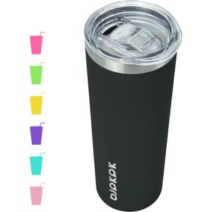 BJPKPK Black Skinny Stainless Steel Tumblers 20 oz Slim Insulated Reusable Coffee Travel Water Tumbler Cup With Lid