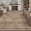 Area Rug 8x10 Vintage Brown Machine Washable Living Room Rugs Distressed Retro Floral Vacuumable Low Pile Carpet Bedroom Office Dining Room Laundry Room Non Slip Soft Lightweight