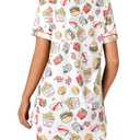 LYANER Women's Printed Nightgown Short Sleeve Sleepshirt Button Down Nightshirt Sleepwear Burger and Fries White Large