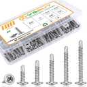 VGBUY 180Pcs #8 Self Tapping Screws Assortment Kit, 410 Stainless Steel Self Drilling Screws for Metal, 6 Sizes (1/2", 5/8", 3/4", 1", 1-1/4", 1-1/2") Modified Truss Head Sheet Metal Screw (Silver)