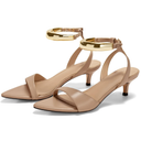 Coutgo Womens Low Kitten Heels Sandals Strappy Pointed Open Toe One Strap Metal Summer Dress Shoes 6