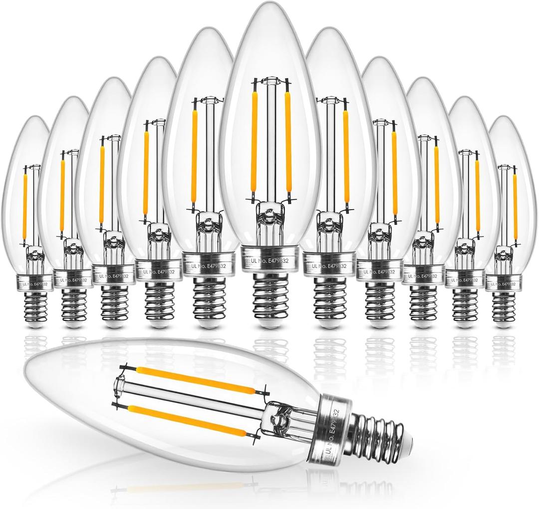 Hizashi Candelabra LED Light Bulbs 40 Watt Equivalent, E12 Base Chandelier Light Bulbs 2700K Soft White, Dimmable LED Candelabra Bulbs, B10, 90+CRI, 4W, 450LM, UL Listed, 12 Pack