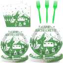 100 PCS Camp Bachelorette Party Supplies Tableware Set Mountain Camp Bachelorette Party Decorations Favors Paper Plates Napkins Forks for Girls Bridal Shower Wedding Engagement Serves 25 Guests