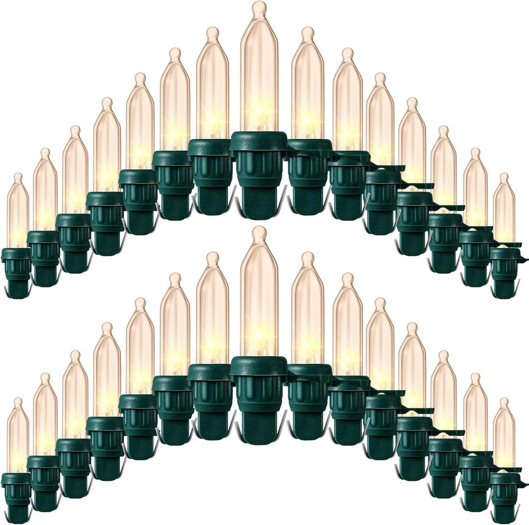 240 Pcs Christmas LED Replacement Bulb Mini Wide Angle LED Xmas Bulb LED Tree Light Outdoor String Light Replacement for Christmas Garden Tree Party(Green Base with Warm White Bulb)