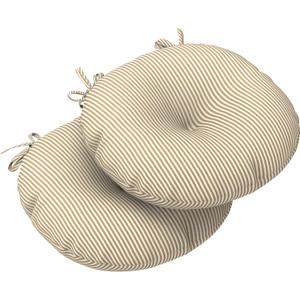 LVTXIII Outdoor Bistro Chair Cushions, 15"x15"x4" Round Patio Chair Cushions, All Weather Tufted Seat Cushions for Patio Furniture Use, Set of 2, Stripe Beige