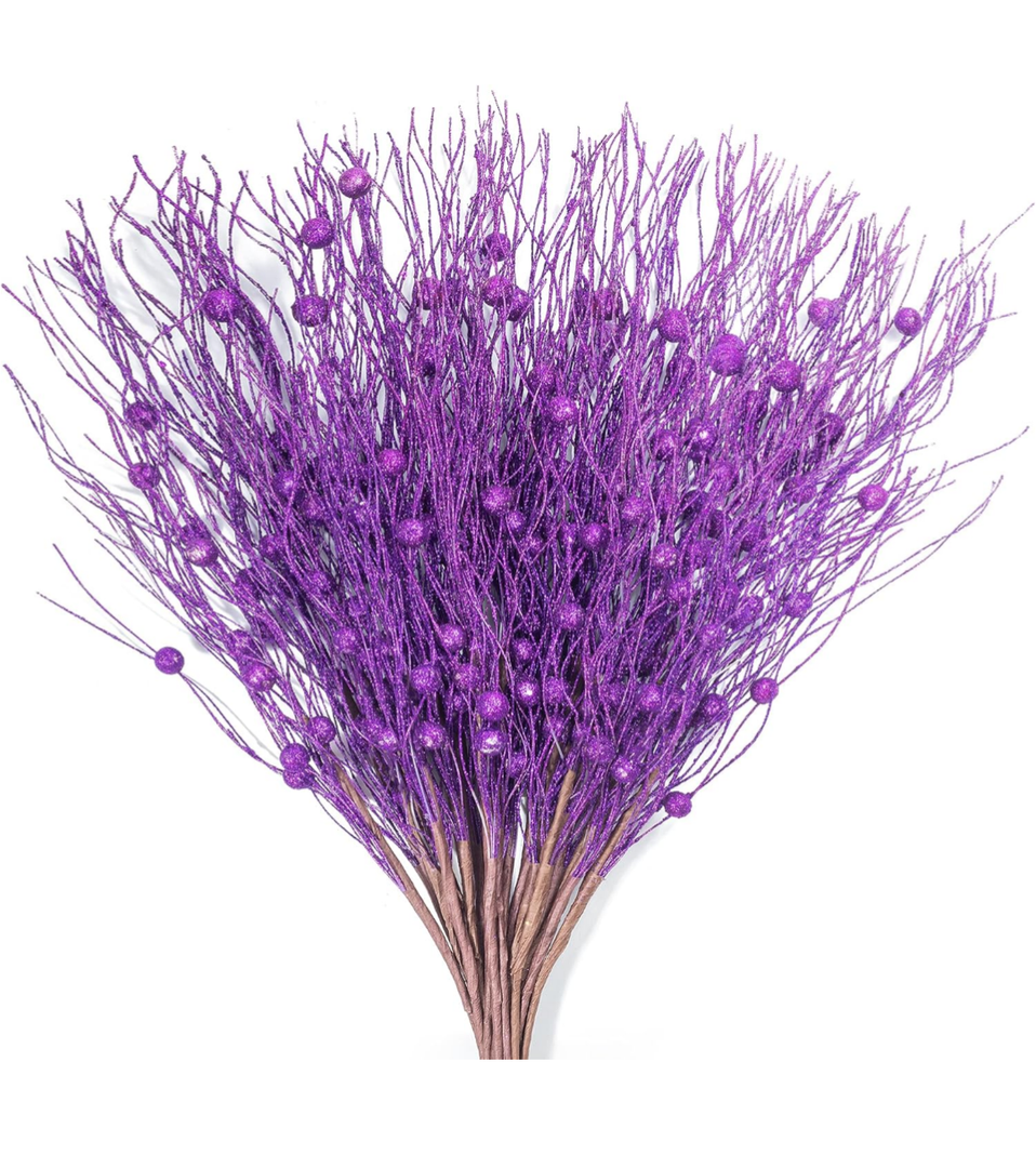 KI Store Purple Glitter Picks Sprays Set of 20 for Mardi Gras Decorative Picks Christmas Tree Wreath Garland Floral Arrangement Decoration