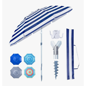 Tempera Heavy Duty High Wind Beach Umbrella with Sand Anchor & Carry Bag|Patio Outdoor Umbrella with Alumininm Frame, Sunshade Umbrella with Push Button Tilt, Ideal for Travel Garden Lawn Poolside Backyard, UPF 60+