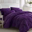 Ubauba 3pc Purple Comforter Set Queen Size with Pillow Cases, Pintuck 3 Piece Bedding Comforters Bed in a Bag for All Season, Pinched Pleat Bed Set with Comforter (Purple,Queen)