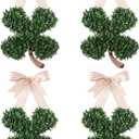 4 Pack St. Patrick's Day Shamrock Wreaths for Front Door 17" x 9" Spring Lucky Green Clover Irish Door Wreath Decor, Rustic Farmhouse Wall Hanging for Festival, Mantel, Party Decoration