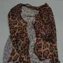 BAIMORE Women's Sexy Mesh Deep V Neck Leopard Print Ruffle Trim Lace Up Long Sleeve Blouse Top.M