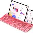 seenda Bluetooth Keyboard for iPad, 2.4G + Bluetooth Multi-Device Typewriter Keyboard with Number Pad, Tablet Holder for iPad Tablet, Andriod Phone, MacBook/Windows PC Desktop, Rose Pink