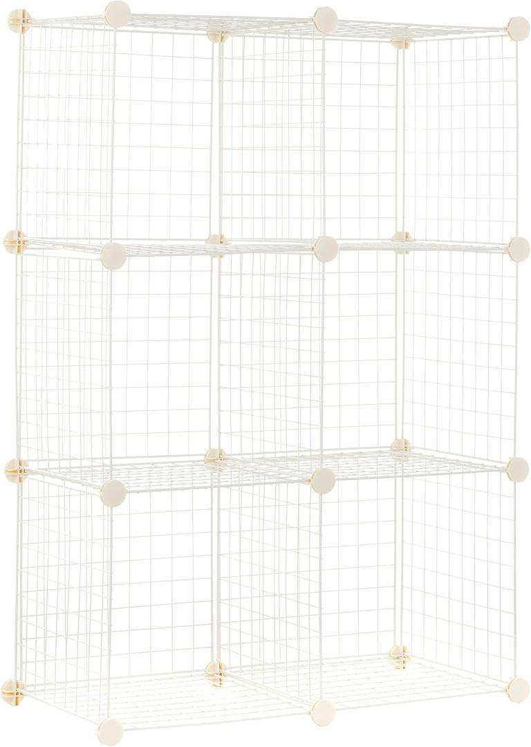 Amazon Basics 6 Cube Wire Grid Storage Shelves, Stackable Cubes, White, 14.6" D x 30.3" W x 44.8" H