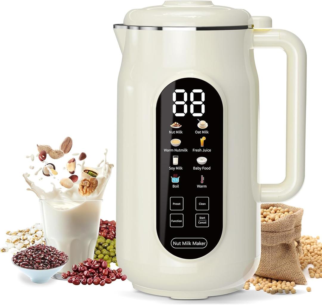 10 in 1 Nut Milk Maker Machine, 42oz IMD Screen Almond Milk Maker, Soy Milk Maker with Self-Cleaning, Delay Start, Keep Warm, Boil Water, Automatic Plant-Based Milk Blender for Soybean, Oat, Coconut