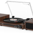 Vinyl Record Player with External Speakers BT 5.3 Wireless Turntable Portable with 3 Speed USB Vintage Wooden Coffee