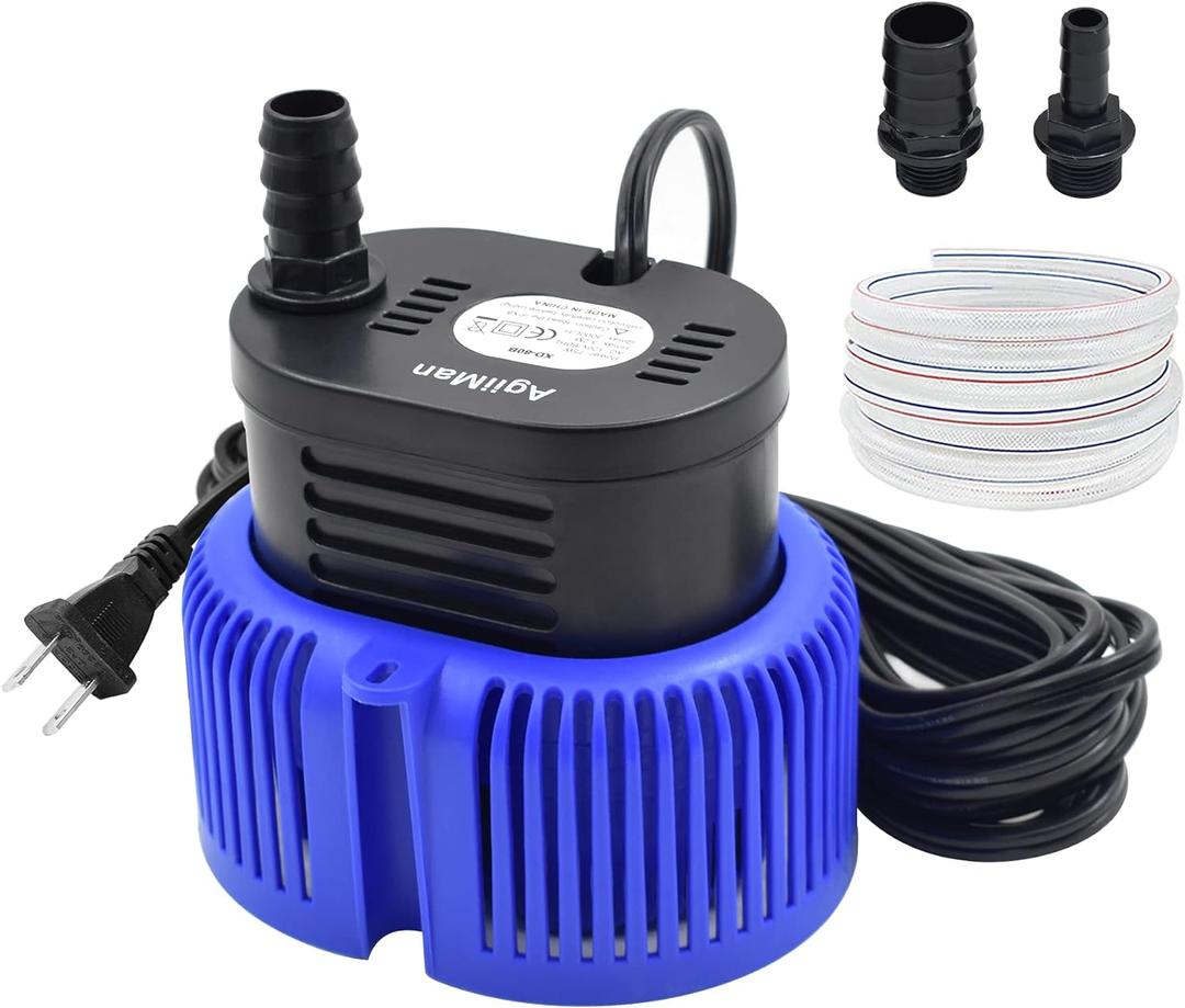 AgiiMan Pool Cover Pump Above Ground - Submersible Swimming Sump Inground Pump, Water Removal with 16' Drainage Hose and 25 Feet Power Cord, 850 GPH, 3 Adapters (Blue)
