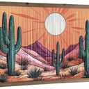 flangairy Cactus Wall Art Crafts String Picture With Wood Framed, 23.6x11.8 Inch Arizona Desert Landscape Wall Decor, Boho Western Aztec Living Room Bathroom Bedroom Southwestern Home Decorations