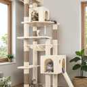 Globlazer Heavy Duty Cat Tree Tower, 70inch Sturdy Cat Tree for Indoor Cats Sturdy Large Cat Tower with Scratching Post and Scratching Board, Hammock, Cat Condo for Adult Cats Kittens, F70 Pro, Beige