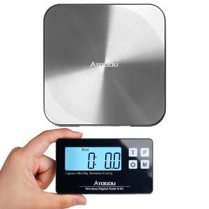 Atogou Food Scale, 33lb Wireless Kitchen Scale with Remote Display, 1g/0.1oz Precise Graduation, Food-Grade 304 Stainless Steel, Digital Food Scale for Cooking, Baking, Postage, Shipping Black&Grey