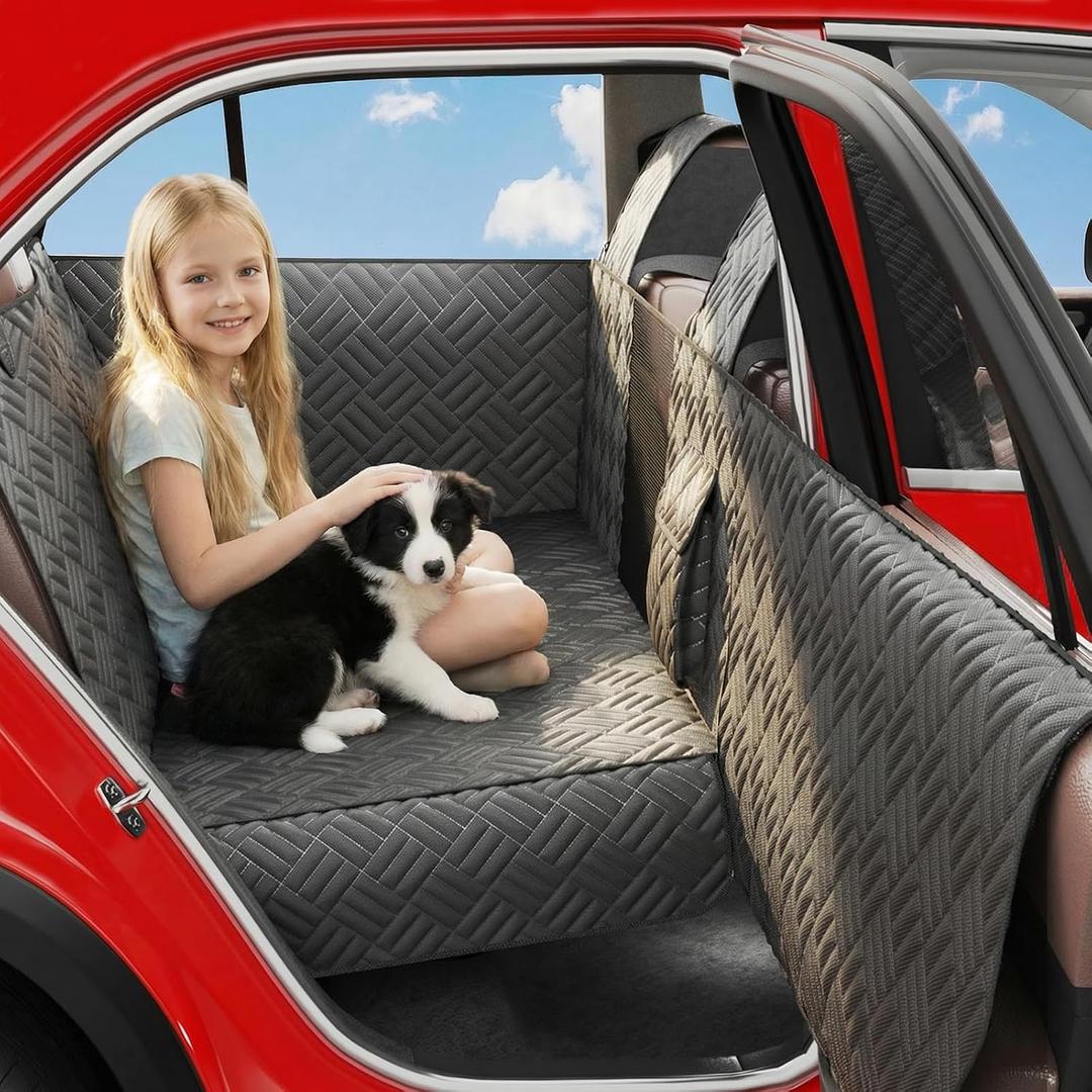 Waterproof SUV Dog Car Seat Cover for Back Seat | Hard Bottom, Non-Slip, Easy Clean, Quick Install 10s, Compatible Most SUV (Not for Models with Rear Quarter Windows)