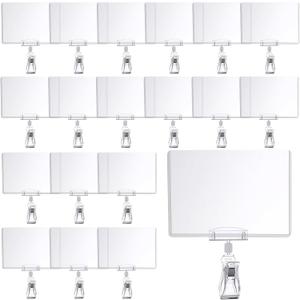 Epakh 20 Pieces Sign Clips Rotating Price Tag Clip Swivel Sign Holder for Handrails or Tubes with 20 Pieces Hard Card Sleeves PVC Card Protector for Shelves Store Supermarket(Sector Style)