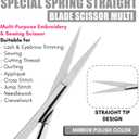 Cross Edge Spring Scissors 5 Inch straight Stainless Steel Precision Eyebrow & Eyelash Shaping & Trimming Scissor, Snips Squeeze, Embroidery, Knitting Micro Tip Craft Scissors (Silver)
