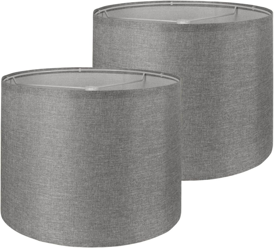 Lampshades Set of 2, 13" Top x 13" Bottom x 10" High Drum Lampshade,Traditional Lamp Shade, Assembly Required, Medium-sized Lampshades for Table Lamp, Floor Lamp, Bedside Lamp, Gray