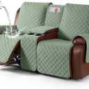 KinCam 100% Waterproof Recliner Loveseat Cover with Console, Non-Slip Reclining Couch Covers for 2 Seat, Recliner Sofa Cover Furniture Protector with Elastic Straps for Kids, Pets, Sage Green