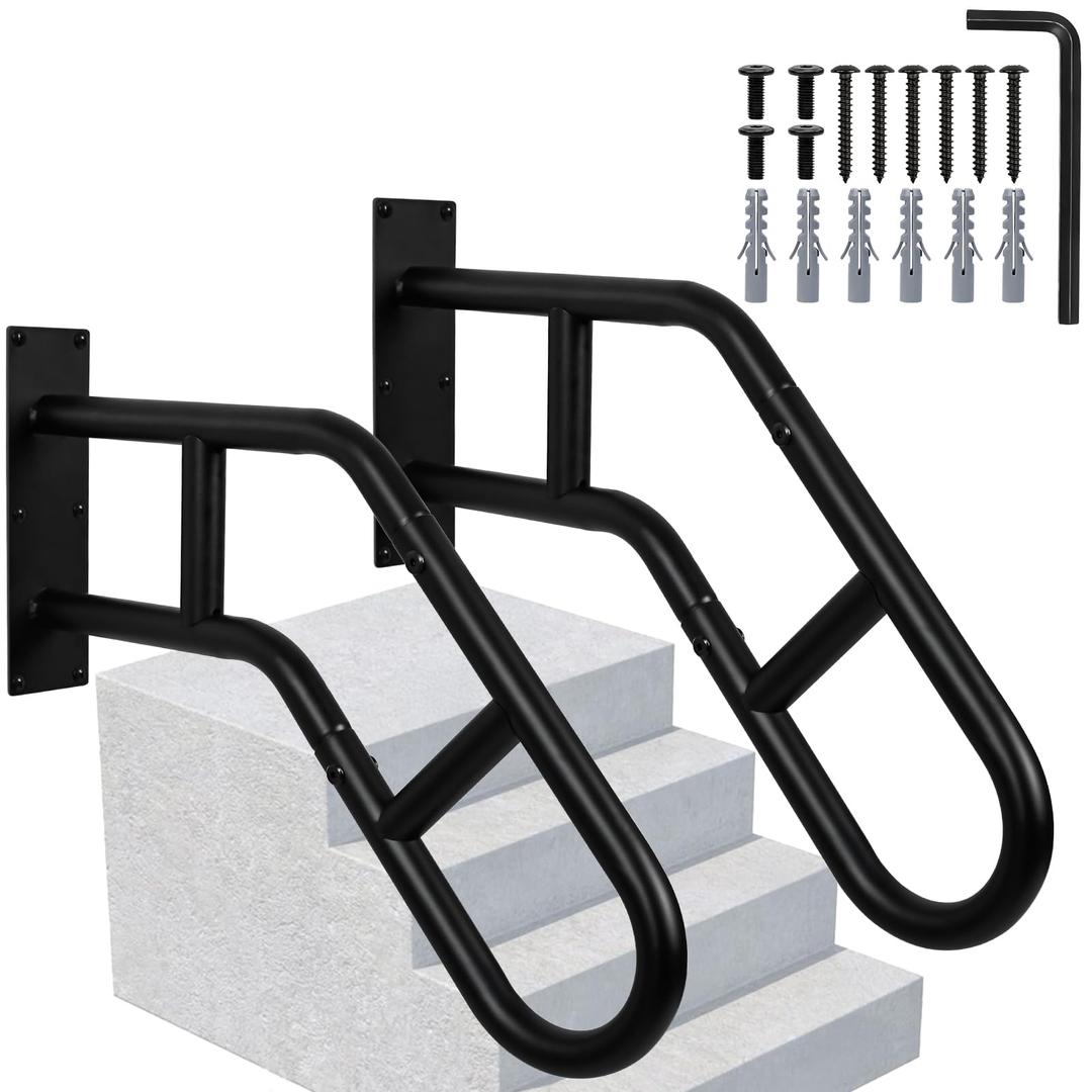 Handrails for Outdoor Steps, Stair Railing Indoor 1-3 Step, Porch Deck Hand Rail, Stair Hand Grab Bars Assist for Elderly, Wall Mount Metal U-Shaped Safety Handrail for Garage Basement (2 PCS)