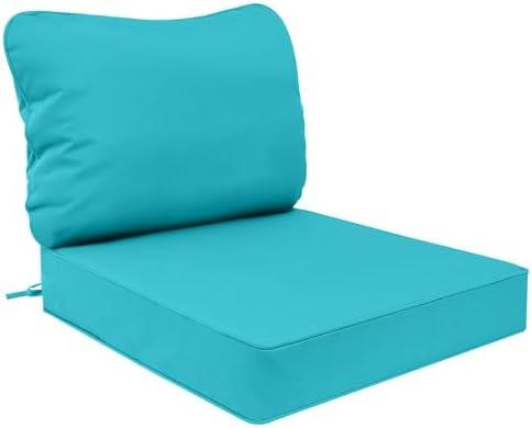 AAAAAcessories Outdoor Deep Seat Cushions, Waterproof, Fade-Resistant Patio Furniture Replacement Cushions, 25.5" x 25.5" x 5" + 25.5" x 19", Turquoise Blue