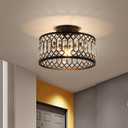 Rpzloila Crystal Ceiling Light Fixture, Modern Flush Mount Ceiling Light, Black Crystal Chandelier for Kitchen Bedroom Bathroom Entryway Hallway