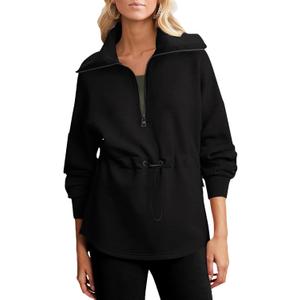 Dokotoo Womens Oversized Sweatshirts Half Zip Drawstring Waist Long Sleeve Side Slits Casual Pullover Sweatshirt Tops (XX-Large, Black)