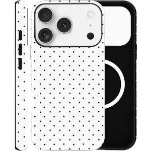 Magnetic Case for iPhone 17 Pro, Compatible with MagSafe, Aesthetic Polka Dot Cute Design for Women, Hybrid 2-Layer Hard Shell Phone Cover, White