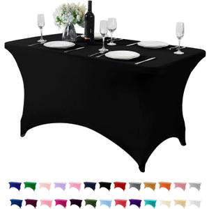 Spandex Table Cover for 4FT or 6ft or 8ft Table Universal Fitted Stretch Tablecloth for Party, Banquet, Wedding and Events-Black (48" x 30" (Square))