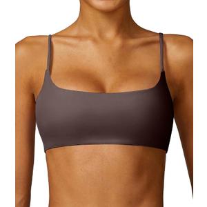 Comper Women's Sports Bra with Thin Straps Stretchy Wirefree Workout Bras Lightweight Workouts Bralette with Removable Pads (Black-L)