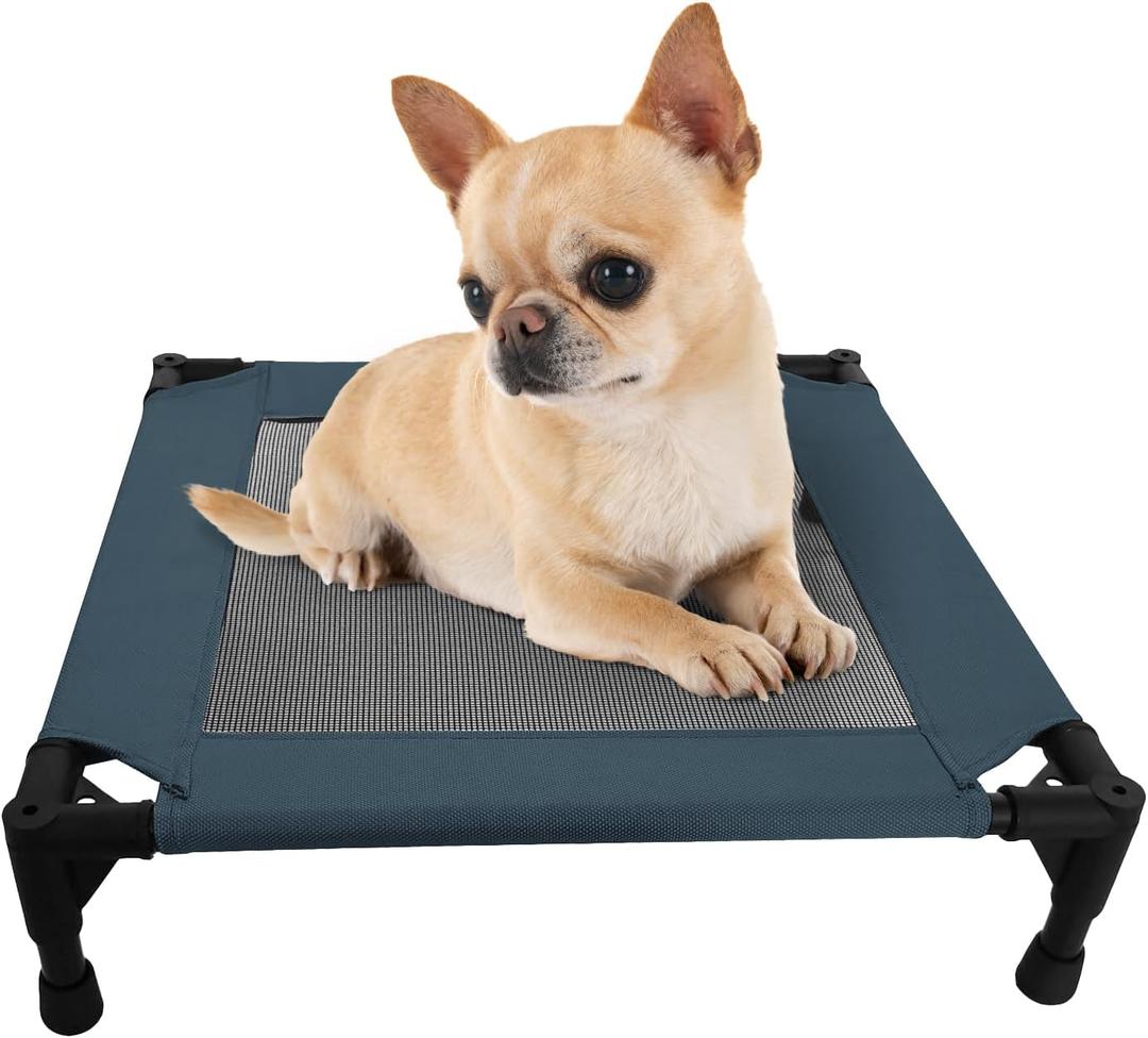 Pozico Elevated Pet Bed with Breathable Mesh for Small Cat and Dog, Raised Cooling Pet Cot for Puppy and Kitty, 18.9x18.9 inch (Navy Blue Bed)