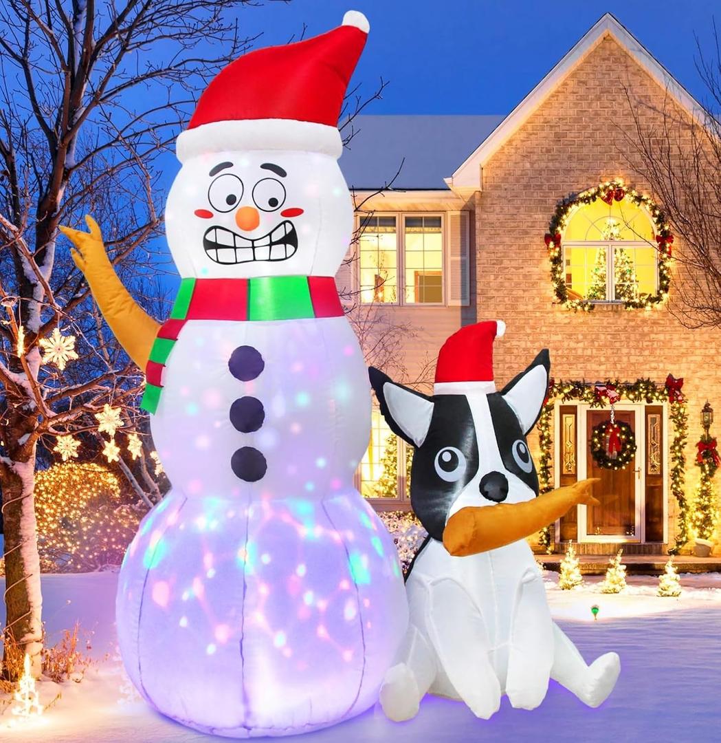 AerWo 6ft Christmas Inflatables Outdoor Decorations, Funny Inflatable Snowman with Dog, Blow Up Yard Decorations with Rotating LED Lights