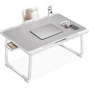 Extra Large 23 Inch Foldable Laptop Bed Desk with Storage Drawer & Bookstand, Portable Lap Tray Table for Bed Sofa Couch Floor, Multifunction Home Office Laptop Table