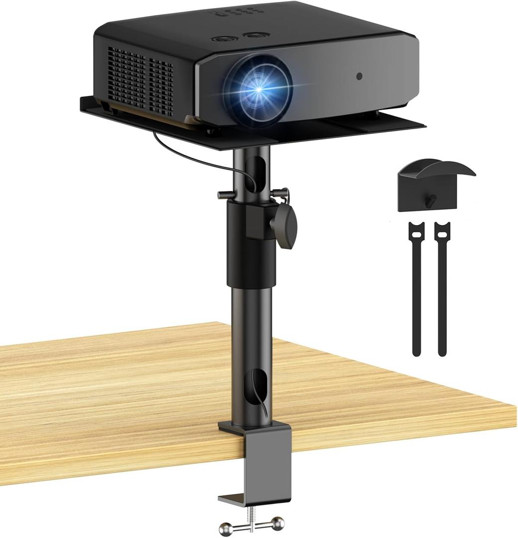 Height/Tilt/Swivel Adjustable Desktop Projector Stand Table for Aurzen Nebula XGIMI VANKYO Jinhoo AuKing Epson and Most Projectors - Desk Projector Stand Clamp on Desktop Wr Headphone Holder, Single