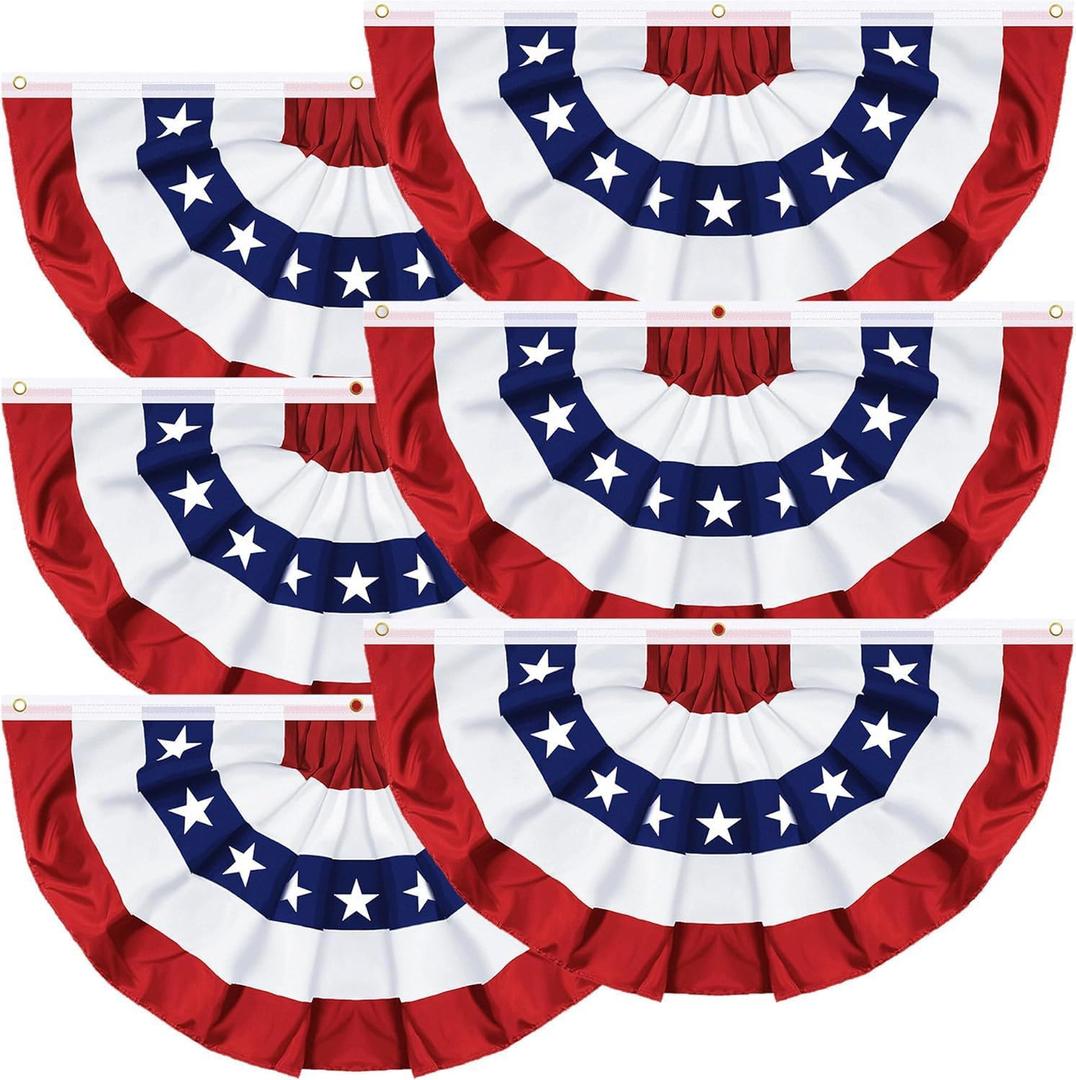 6 Pack 1.5x3 FT USA Pleated Fan Flag, American Bunting Flag Patriotic Half Fan Banner 4th of July Decorations Outdoor Memorial Day Decor Fourth July Independence Day Outside Red White and Blue Decor