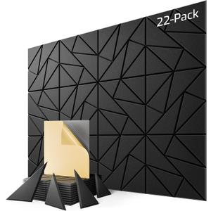 22-Pack Acoustic Panels,12"x12"x0.4" Soundproof Wall Panels, Peel & Stick Sound Proof Foam Panels for Walls, Geometric Noise Reduction Panels for Home Office,Studio (Black)
