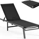 Aluminum Chaise Lounge Outdoor - Foldable & Assemble Free Outdoor Lounge Chair with 5 Adjustable Backrest, Patio Lounge Chair for Outside Poolside Beach Pool, Black (1 Pack)