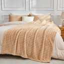 NEWCOSPLAY Super Soft Twin Blanket Brown Premium Silky Flannel Fleece 3D Waffle Checkered Lightweight Bed Blanket All Season Use (Brown, Twin(60"x80"))