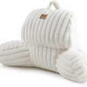 Amlie Home Faux Fur Reading Pillow with Pocket for Sitting in Bed, Kids Backrest Bed Pillow with Washable Cover for Lounging, Study & Relaxing, Ivory 17 inches