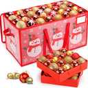 Plastic Christmas Ornament Storage Box with Adjustable Dividers, Waterproof Christmas Storage Containers Keep 128 Capacity, Dual Zippers, Ornament Organizer to Store Holiday Decor-Snowman