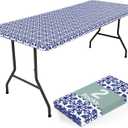 misaya 2 Pack 6 Foot Rectangle Picnic Tablecloth, Elastic Fitted Waterproof Table Cover, Windproof Washable Polyester Table Cloth for Camping, Indoor and Outdoor (Navy, 30" x 72")