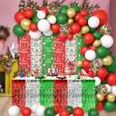 140pcs Christmas Party Balloon Set, Merry Xmas Balloons with Table Skirts and Foil Fringe Tinsel Curtains for Winter Holiday Party Decorations